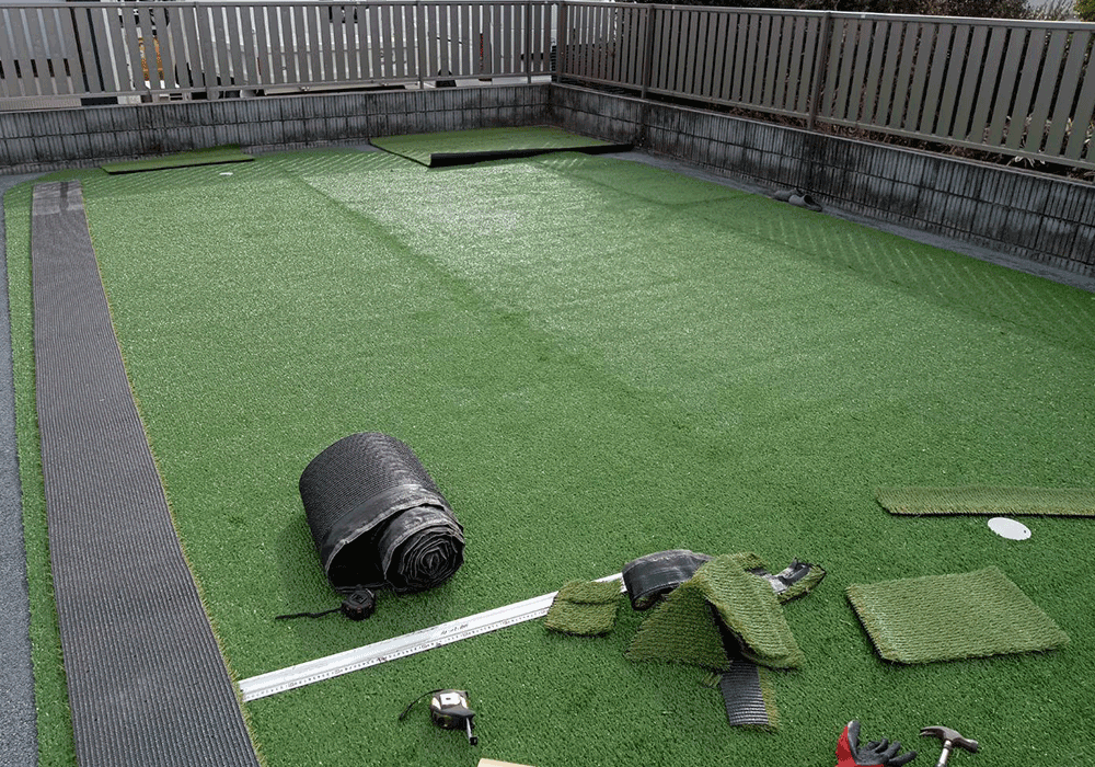 人工芝,張り合わせ,施工